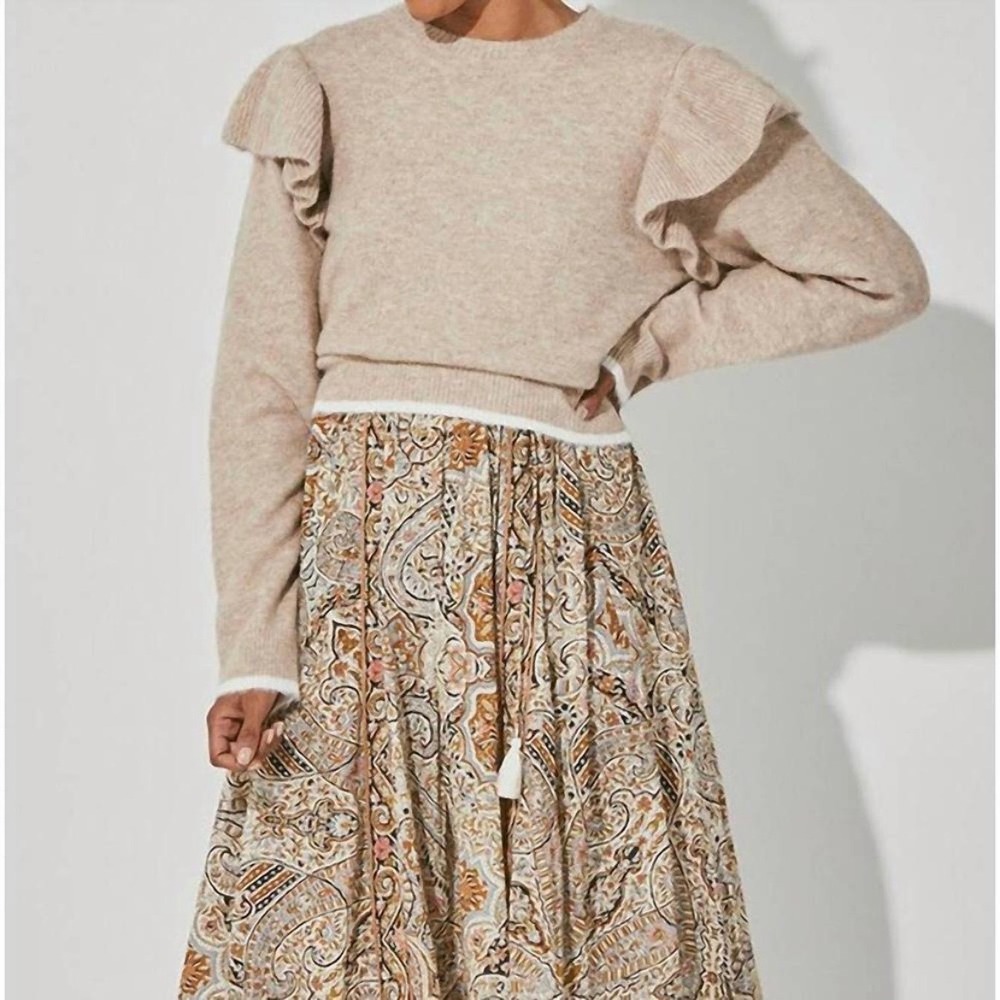 Cleobella‎ Quinn ruffle wool blend sweater Size L almond tan neutral